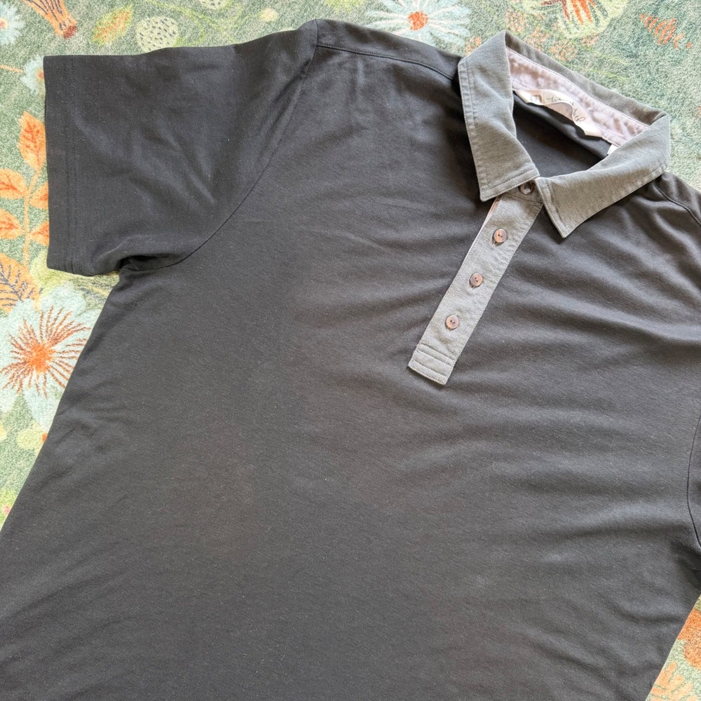 TravisMathew Mens Black Pima Cotton Blend Short Sleeve Polo Shirt Grey Trim L